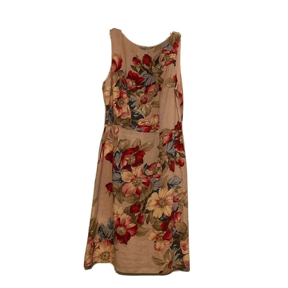 Vintage Floral Linen Sundress Sleeveless Midi Cottagecore Summer Sz 8